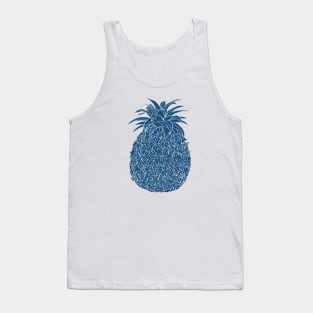 Sapphire Blue Glitter Filled Pineapple Design Tank Top